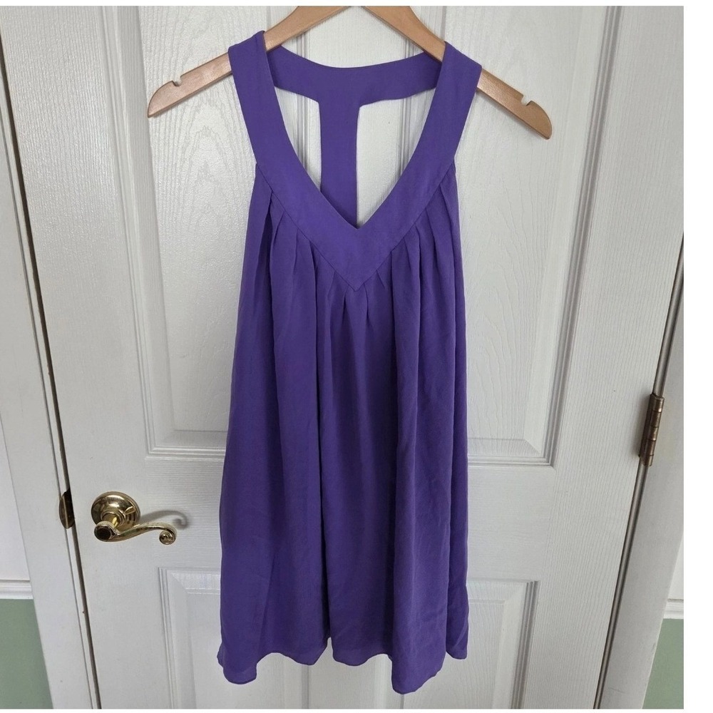Alice + Olivia Purple Silk T-Back Racerback V-Neck Mini Dress Womens L Designer
